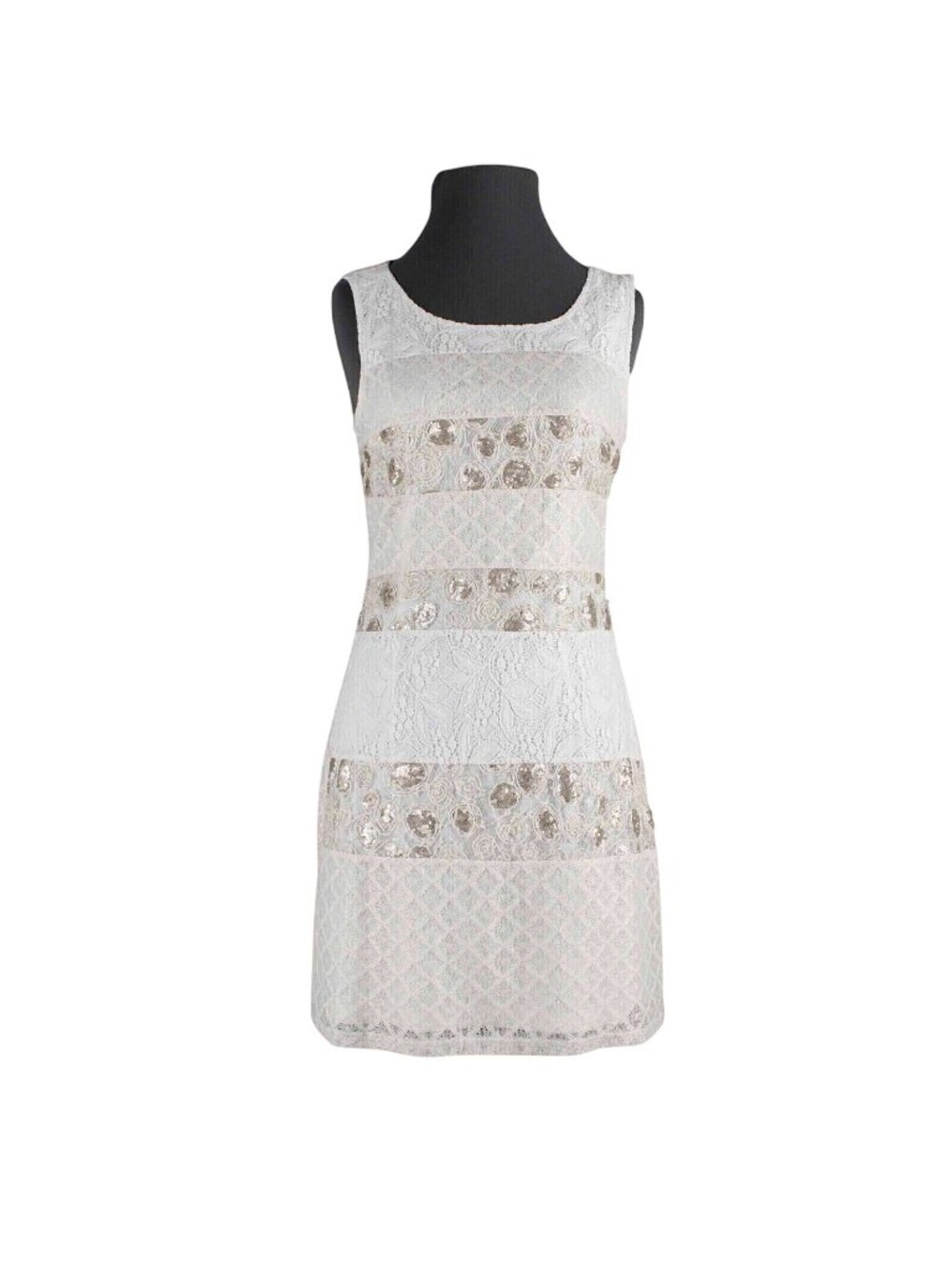 A Reve  Dress $119 Sz S Cream Tan Gold Lace Sequin Lined Cotton Acrylic Dress